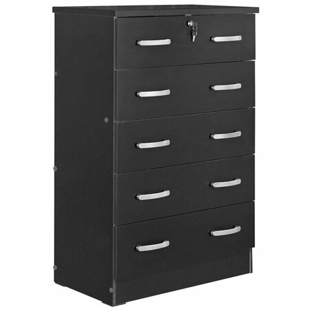 BETTER HOME Cindy 5 Drawer Chest Wooden Dresser with Lock, Black WC5-BLK